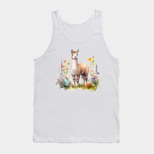 Watercolor picture of alpaca and beautiful flowers. Tank Top